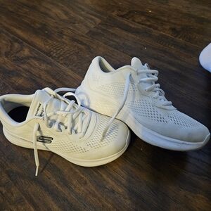 Skechers White Knit Lace-Up Sneakers